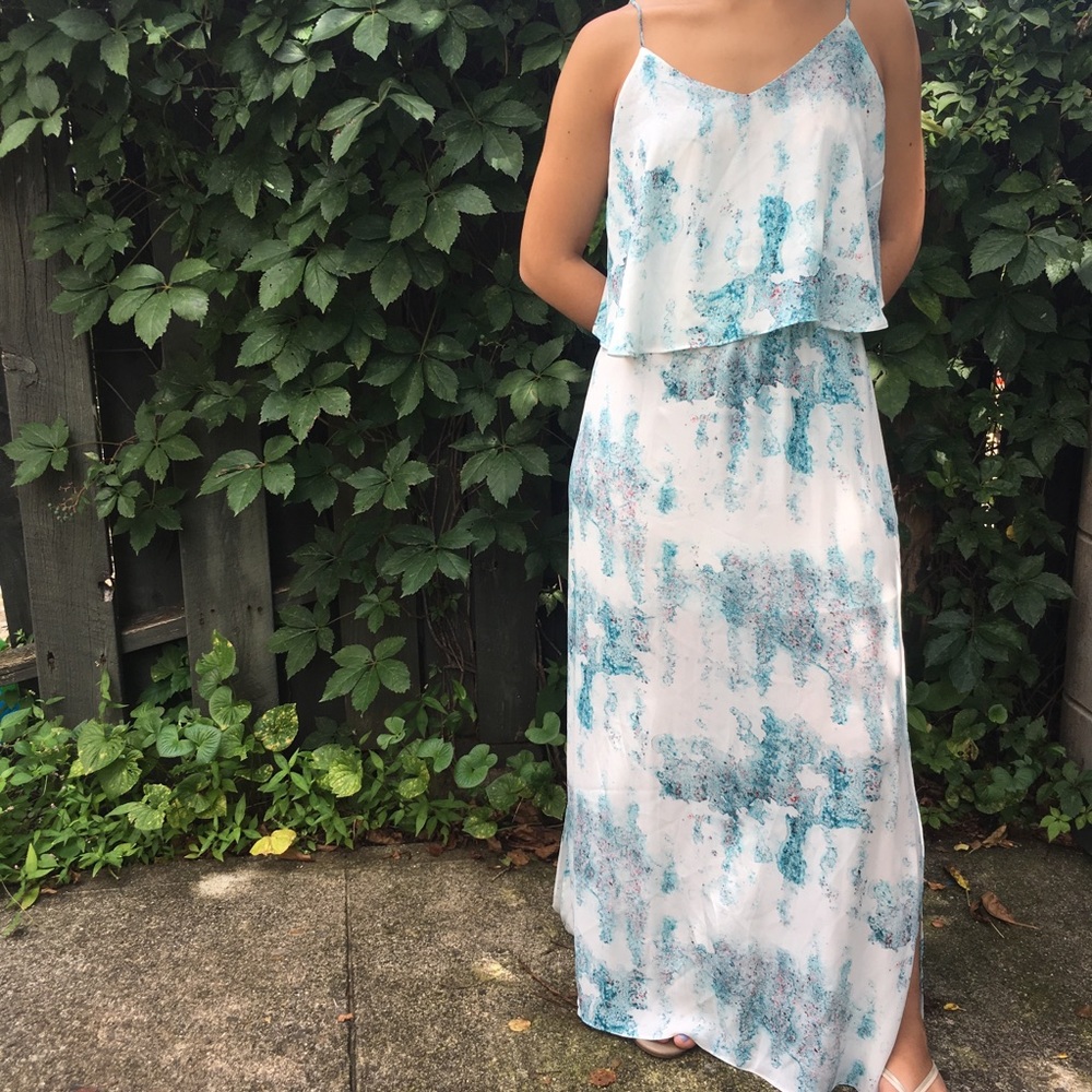 Blue Water Color Printed Maxi Dress